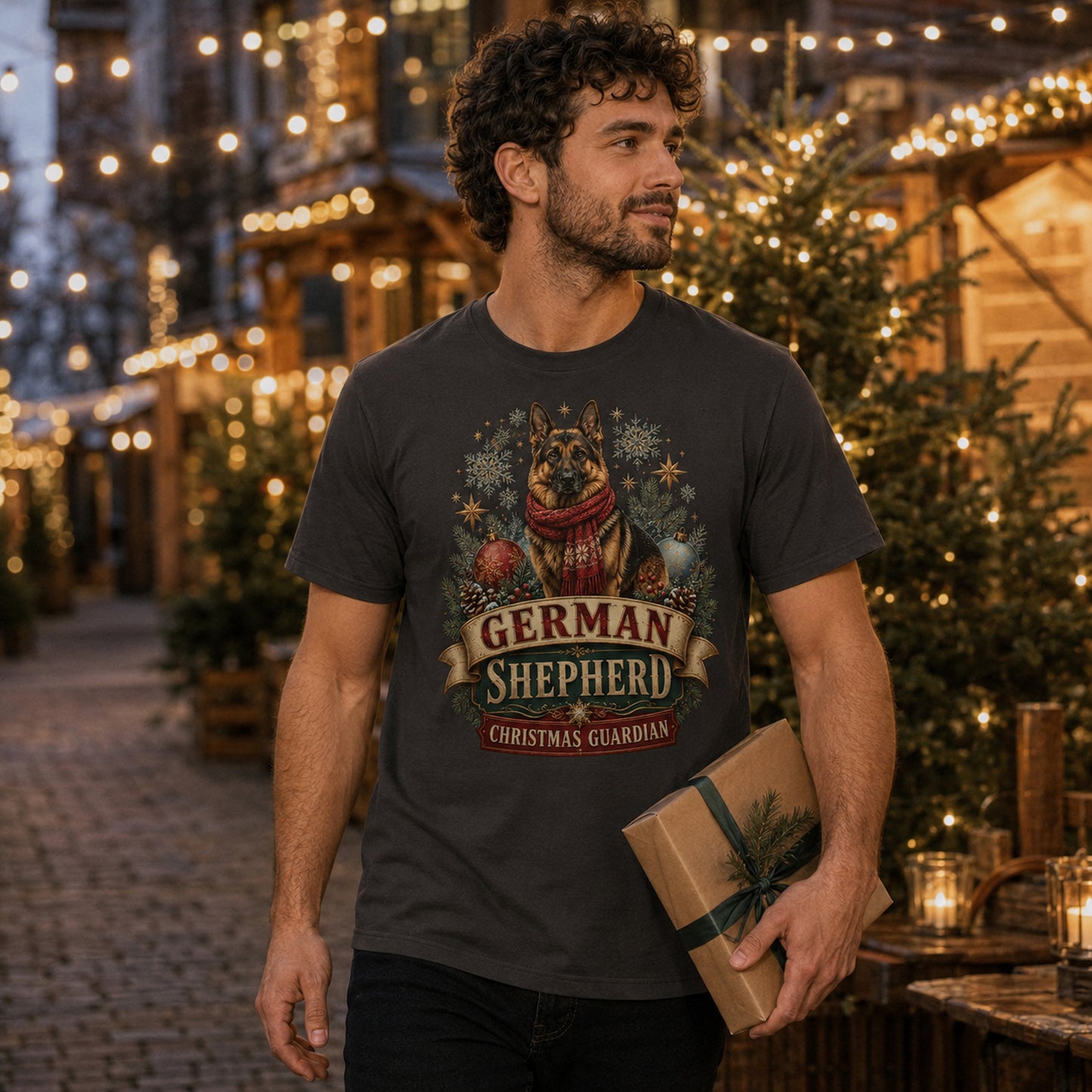 German Shepherd Christmas T-Shirt — "Christmas Guardian" Holiday Dog Lover Tee