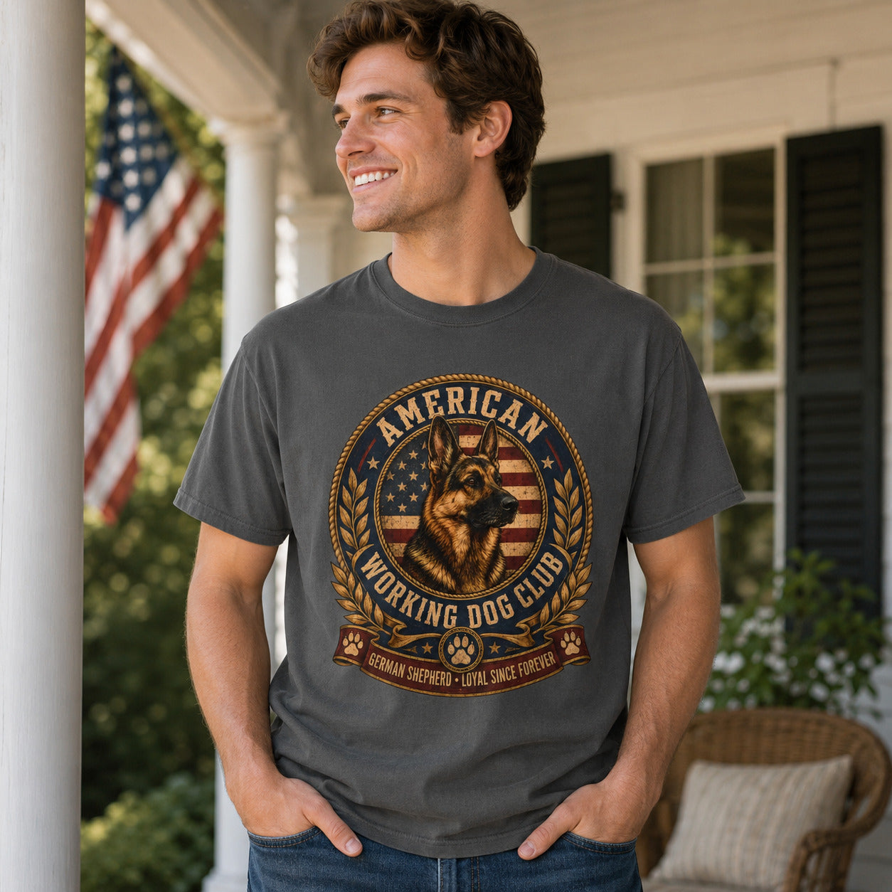 American Working Dog Club T-Shirt — German Shepherd Patriotic Crew Tee