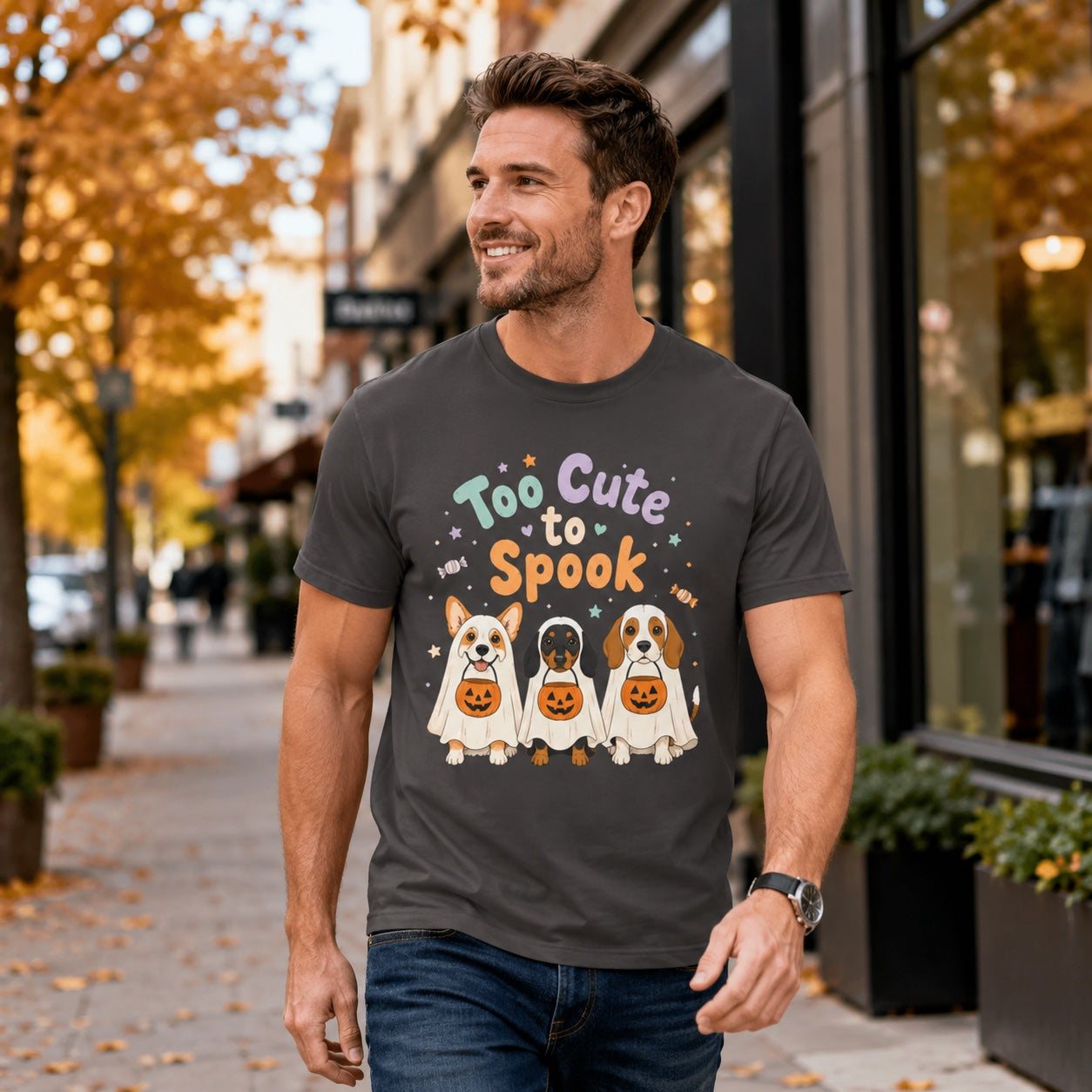 Too Cute to Spook Halloween T-Shirt | Funny Ghost Pup Dog Tee | Pet Print Lab