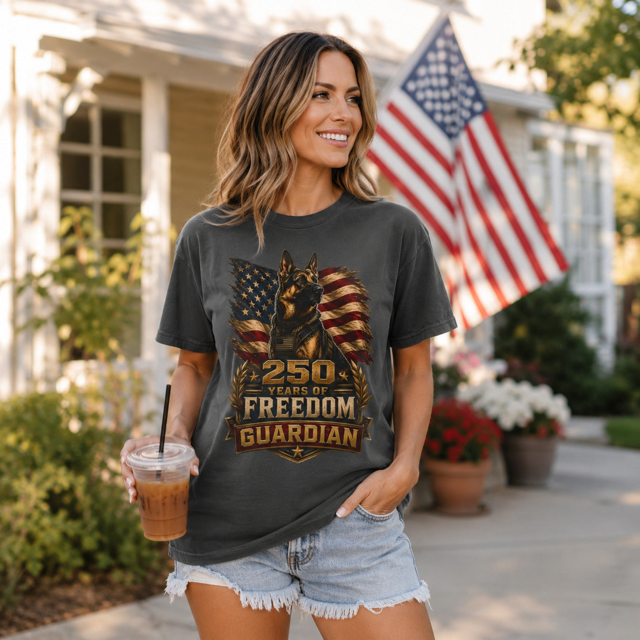 T-Shirt — "250 Years of Freedom" Guardian K9 American Flag Tee