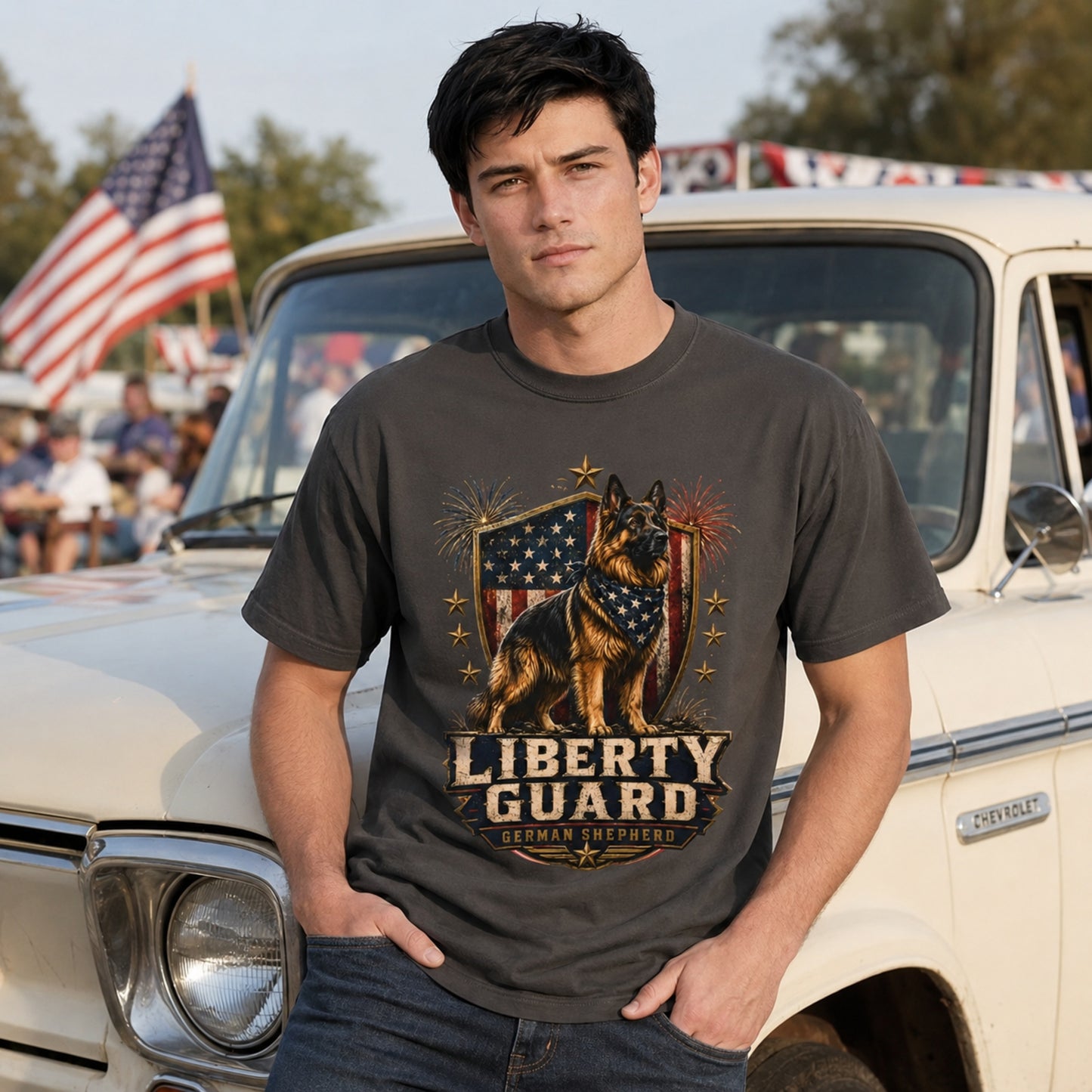 Liberty Guard German Shepherd T-Shirt — Patriotic American Flag Dog Tee