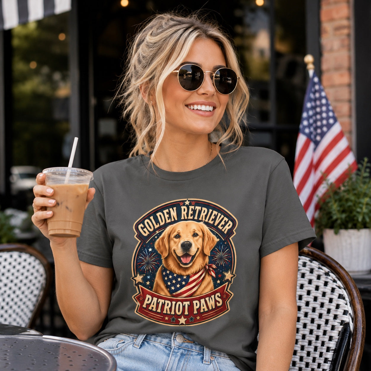 Golden Retriever Patriot Paws T-Shirt | American Flag Bandana Dog Tee | Pet Print Lab