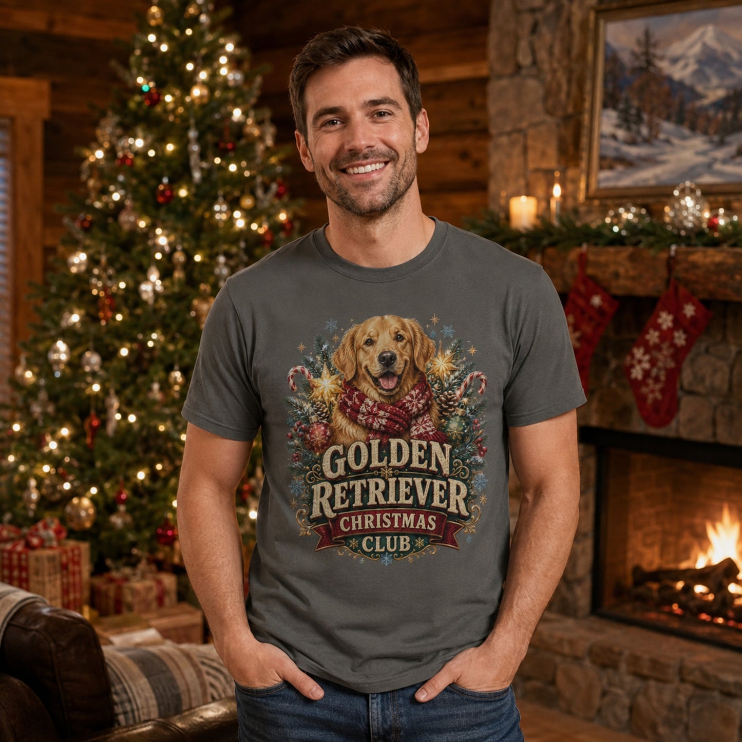 Golden Retriever Christmas T-Shirt — "Golden Retriever Christmas Club" Holiday Tee