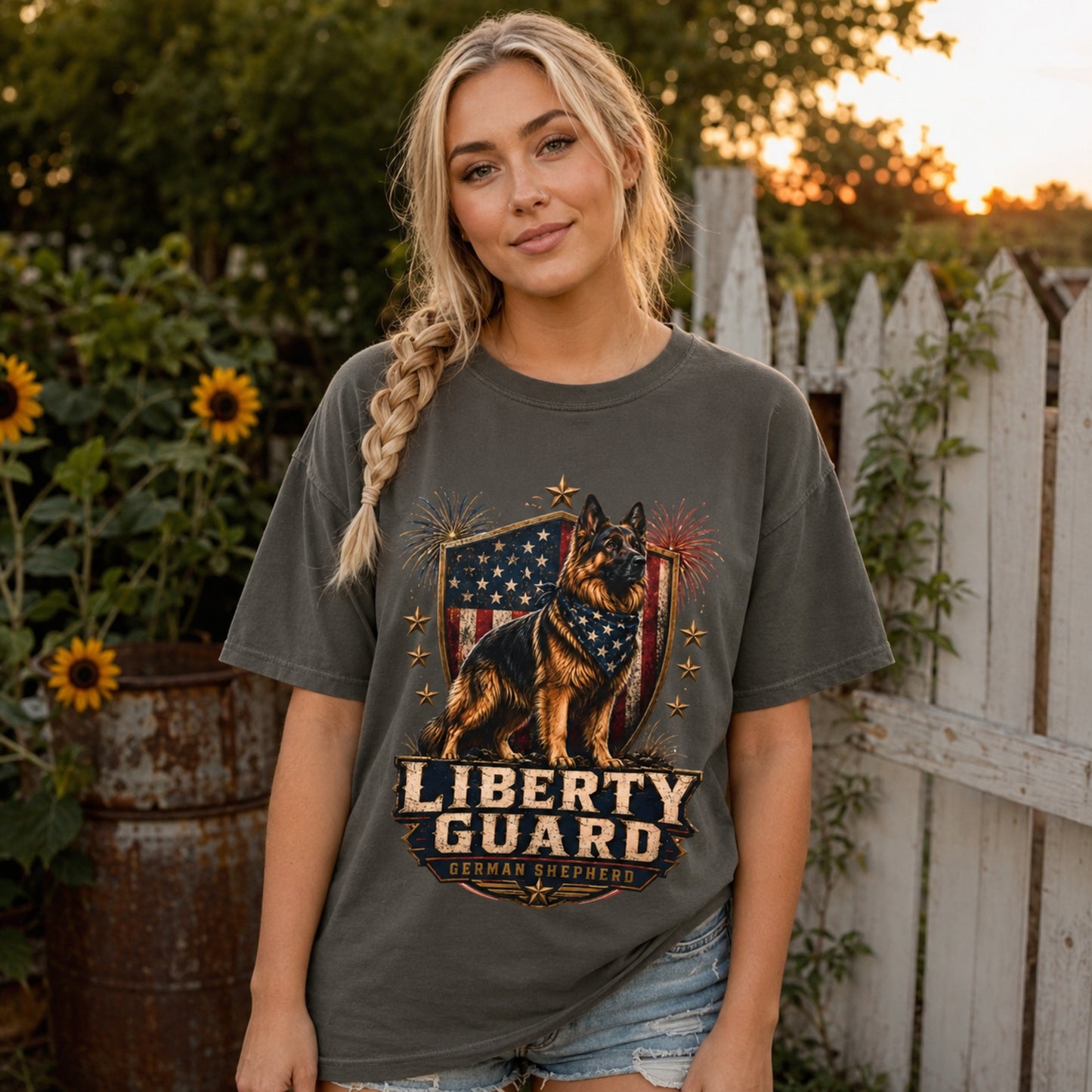 Liberty Guard German Shepherd T-Shirt — Patriotic American Flag Dog Tee