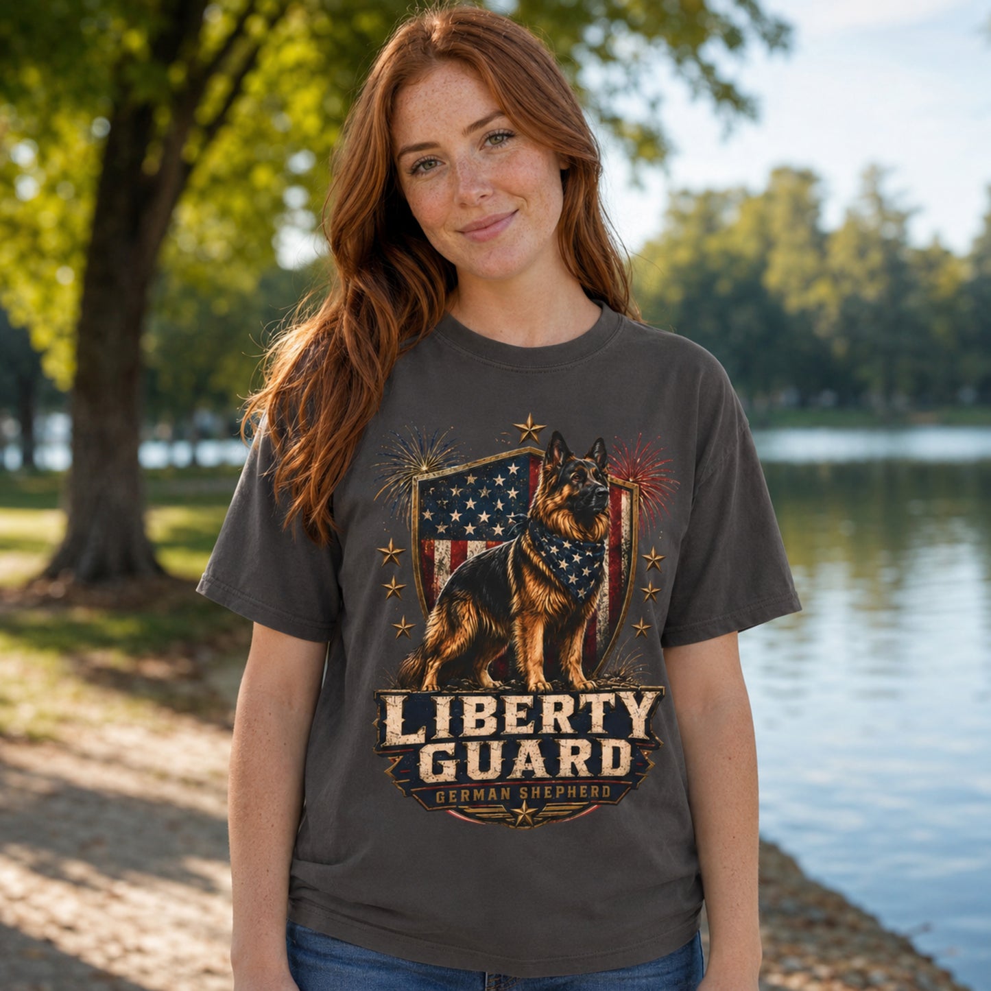Liberty Guard German Shepherd T-Shirt — Patriotic American Flag Dog Tee
