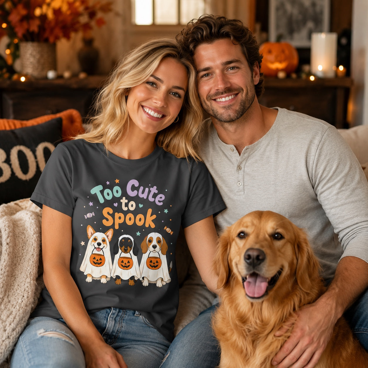 Too Cute to Spook Halloween T-Shirt | Funny Ghost Pup Dog Tee | Pet Print Lab