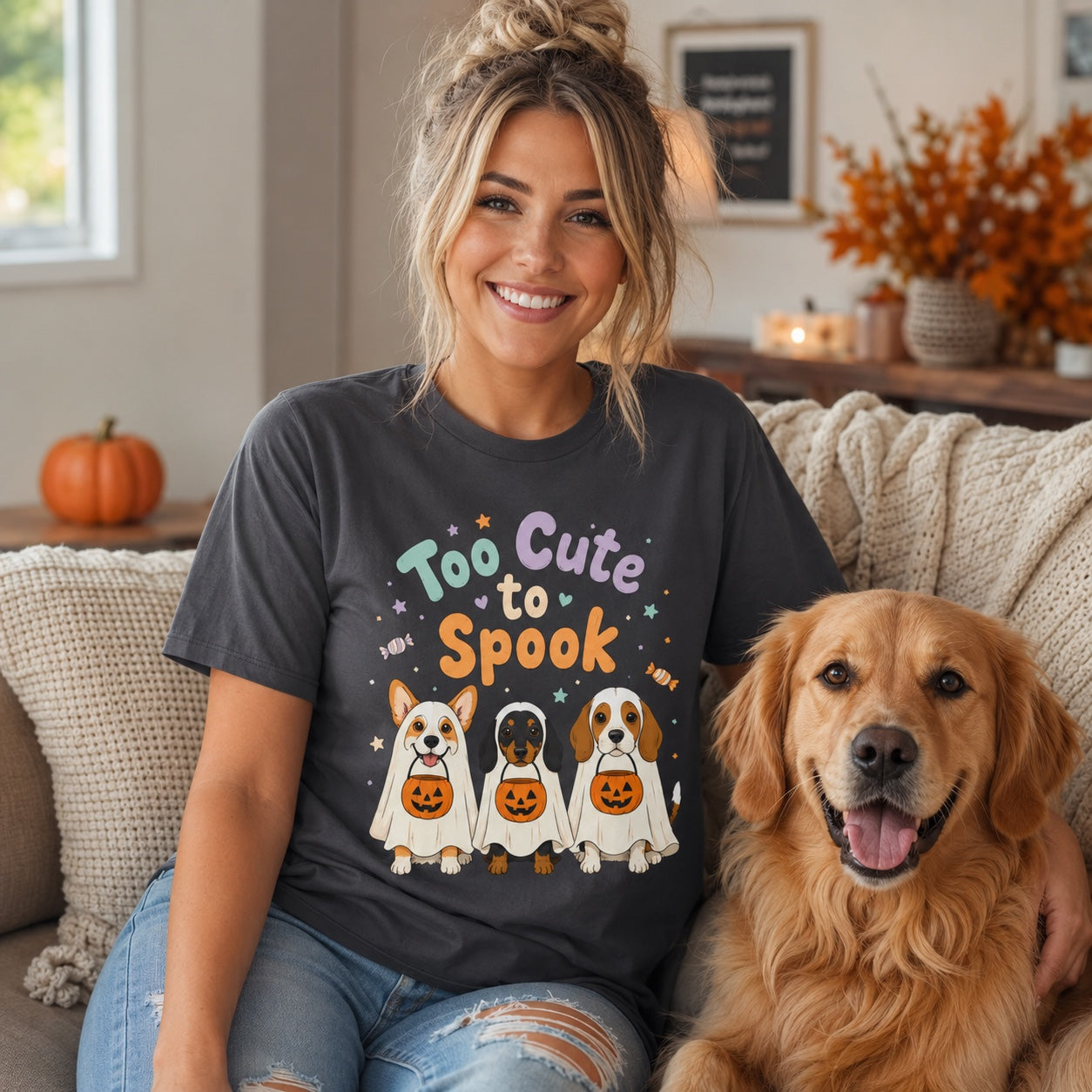 Too Cute to Spook Halloween T-Shirt | Funny Ghost Pup Dog Tee | Pet Print Lab