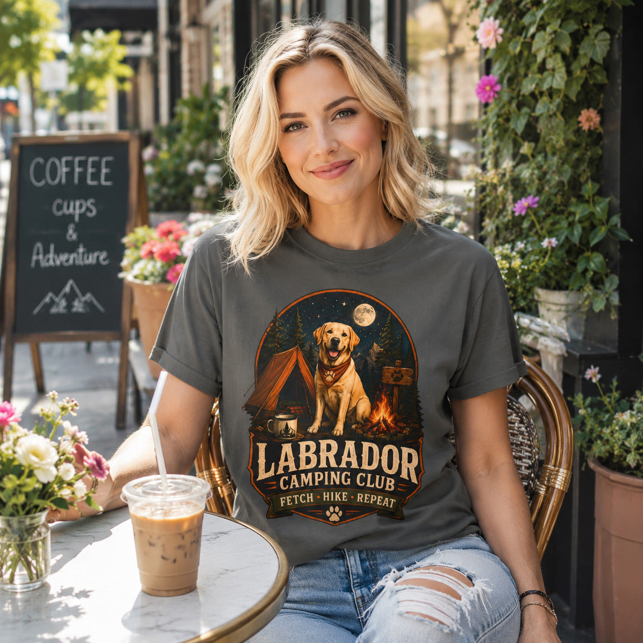 Labrador Camping Club T-Shirt — "Fetch • Hike • Repeat" Dog Lover Tee