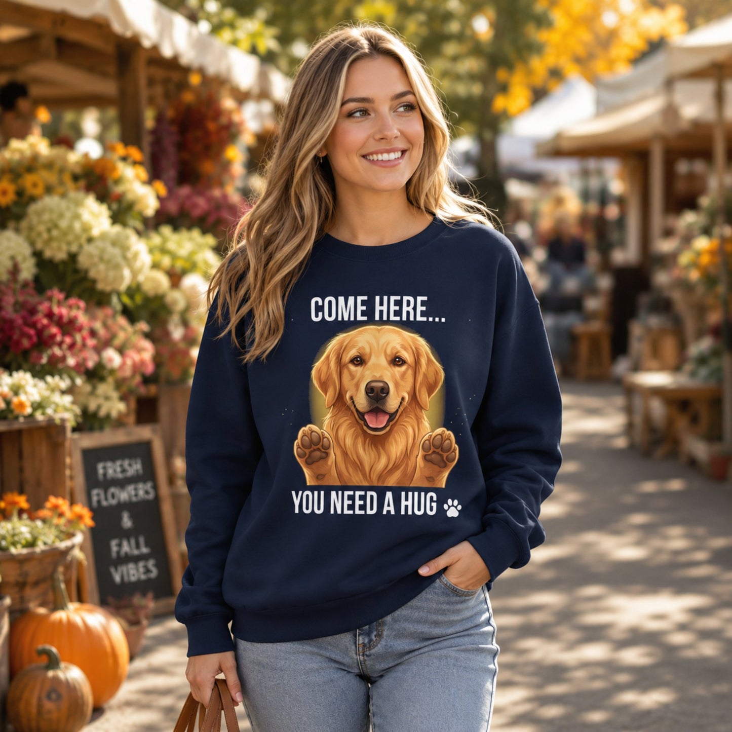 Come Here You Need A Hug Golden Retriever Sweatshirt | Funny Dog Mom Crewneck | Golden Retriever Gift | Cozy Graphic Sweatshirt